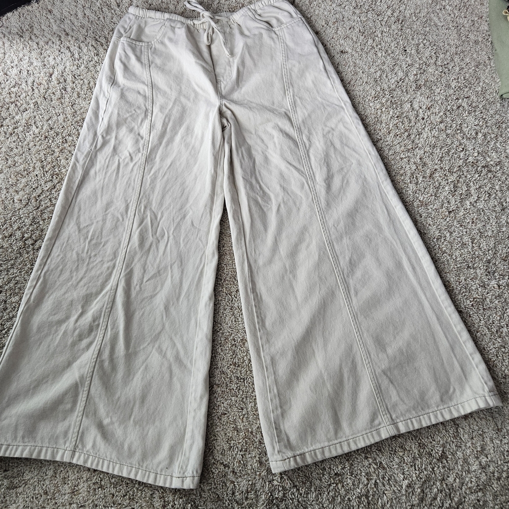 By Together Wide Leg Cream Cotton Pants